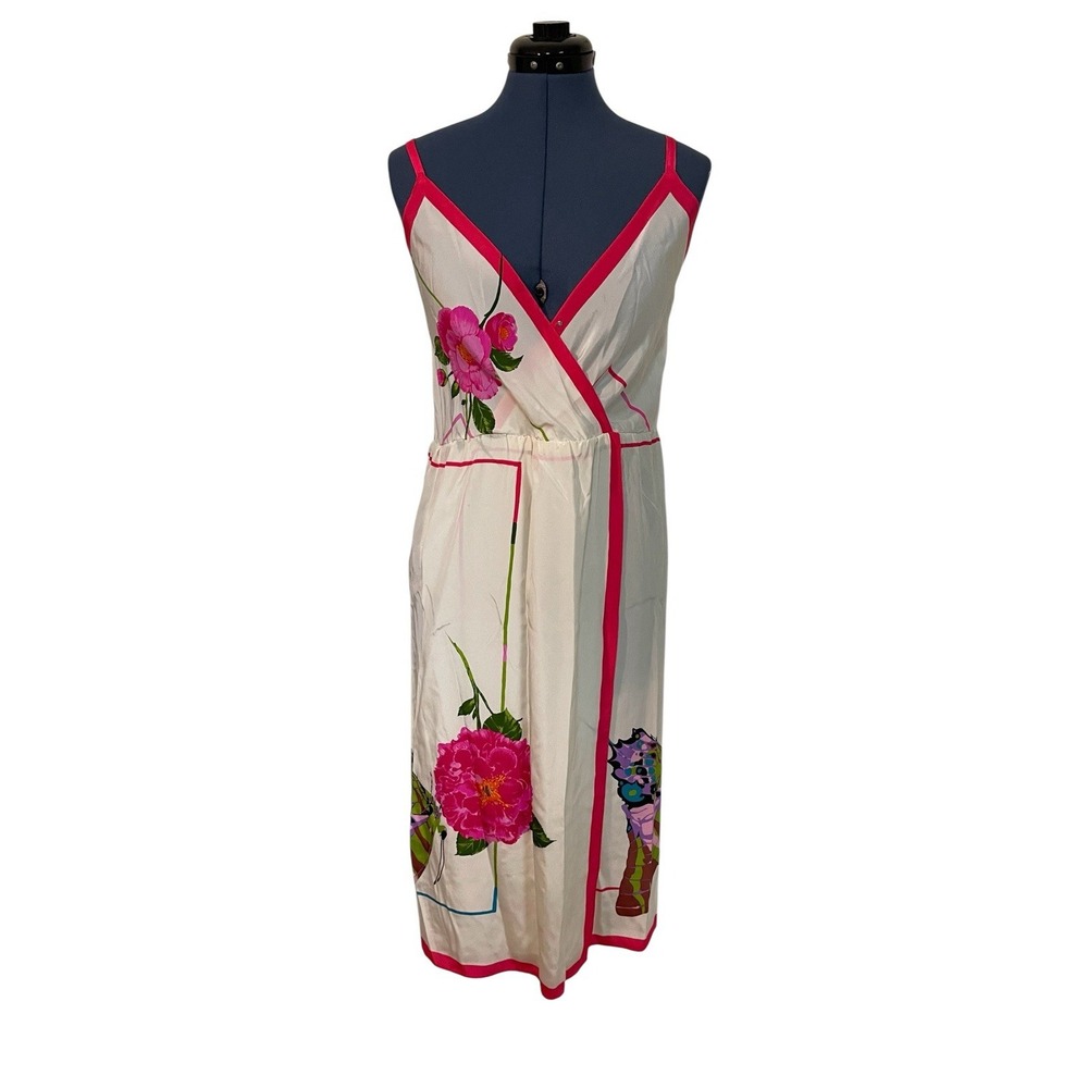 Vtg Brijo Silk Sleeveless Faux Wrap Floral Butterfly Slip Dress‎ Fairy 70s S ITA